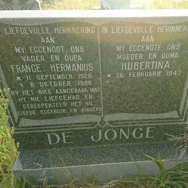 JONGE France Hermanus, de 1920-1988 :: DE JONGE Hubertina 1947-