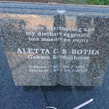 BOTHA Alwyn J. 1943- &amp; Aletta C.S. BARDENHORST 1951-2007