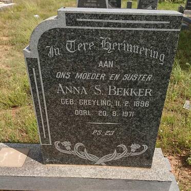 BEKKER Anna S. nee GREYLING 1896-1971 :: GREYLING M.P. 1900-1983