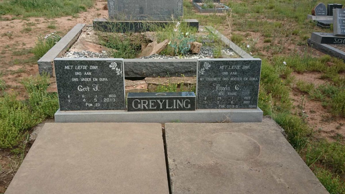 GREYLING Gert F. 1933-2013 &amp; Engela C. RABIE 1929-1997