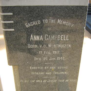 CAMPBELL Anna nee V.D. WESTHUIZEN 1917-1948
