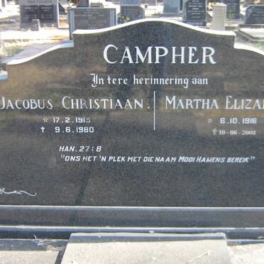 CAMPHER Jacobus Christiaan 1915-1980 &amp; Martha Elizabeth 1916-2008