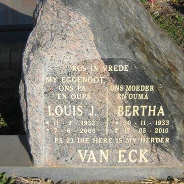 ECK Louis J., van 1932-2006 &amp; Bertha 1933-2010