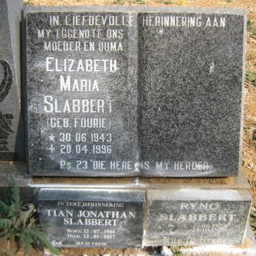 SLABBERT Elizabeth Maria nee FOURIE 1943-1996 :: SLABBERT Ryno 1973-1996 :: SLABBERT Tian Jonathan 1986-2007