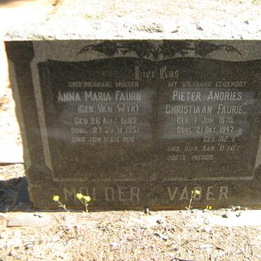 FAURIE Pieter Andries Christiaan 1870-1947 &amp; Anna Maria VAN WYK 1882-1951