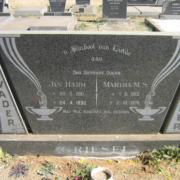 GRIESEL Jan Harm 1910-1990 &amp; Martha M.S. 1913-1974