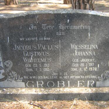 GROBLER Jacobus Paulus Gustavus Wilhelmus 1913-1965 &amp; Wesselina Johanna JOUBERT 1917-1970