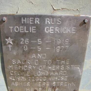 GERICKE Toelie 1919-1977 :: LOMBAARD Cecile 1925-2000