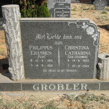 GROBLER Philippus Erasmus 1915-1991 &amp; Christina Catharina nee ERASMUS 1923-2003