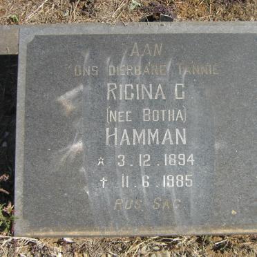 HAMMAN Rigina C. nee BOTHA 1894-1985