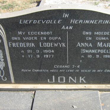 JONK Frederik Lodewyk 1904-1977 &amp; Anna Maria nee SWANEPOEL 1911-