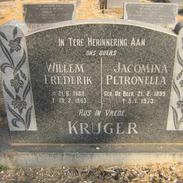 KRUGER Willem Frederik 1888-1963 &amp; Jacomina Petronella DE BEER 1899-1973