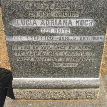 KOCH Lucia Adriana nee BRITZ 1881-1954
