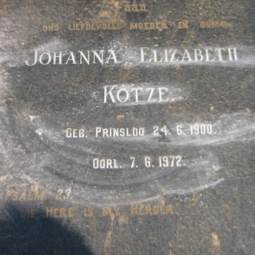 KOTZE Johanna Elizabeth nee PRINSLOO 1900-1972
