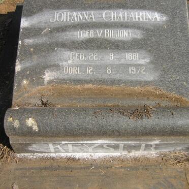 KEYSER Johanna Chatarina nee V. BILJON 1881-1972
