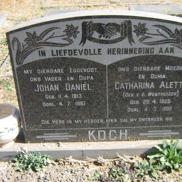 KOCH Johan Daniel 1913-1987 &amp; Catharina Aletta V.D. WESTHUIZEN 1925-1990
