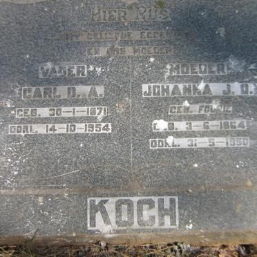 KOCH Carl D.A. 1871-1954 &amp; Johanna J.D. FOURIE 1864-1950