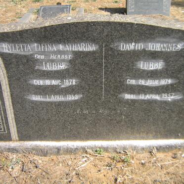LUBBE Dawid Johannes 1874-1957 &amp; Hyletta Lifina Catharina HERBST 1876-1953