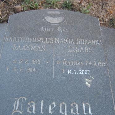 LATEGAN Bartholomeus Saayman 1913-1984 &amp; Maria Susanna Elsabe FERREIRA 1915-2007