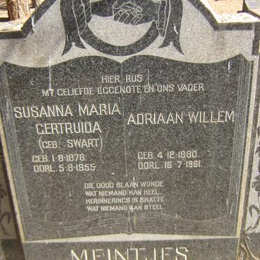 MEINTJES Adriaan Willem 1880-1961 &amp; Susanna Maria Gertruida SWART 1878-1955