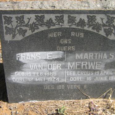 MERWE Frans E., van der 1866-1924 &amp; Martha S. I. CROUS 1868-1948