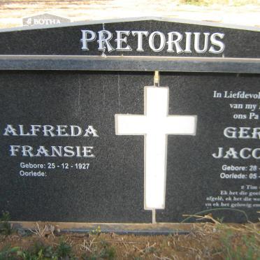 PRETORIUS Gerrit Jacobus 1929-2014 &amp; Alfreda Fransie 1927-