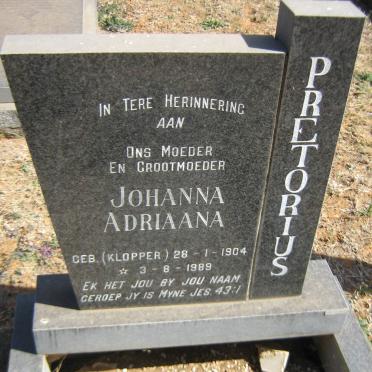 PRETORIUS Johanna Adriaana nee KLOPPER 1904-1989