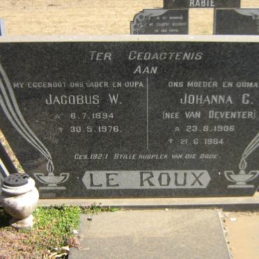 ROUX Jacobus W., le 1894-1976 &amp; Johanna C. VAN DEVENTER 1906-1984