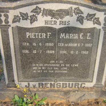 RENSBURG Pieter F., J. v. 1880-1969 &amp; Maria C. E. DE BRUIN 1882-1962