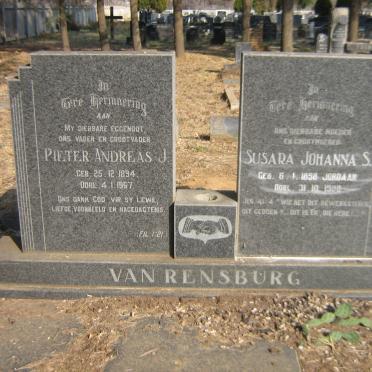 RENSBURG Pieter Andreas J., van 1894-1967 &amp; Susara Johanna S. JORDAAN 1898-1988