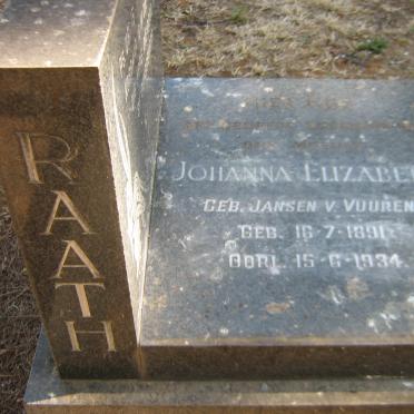 RAATH Johanna Elizabeth nee JANSEN VAN VUUREN 1891-1934