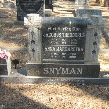 SNYMAN Jacobus Theodorus 1916-1958 &amp; Anna Margaretha 1918-2010