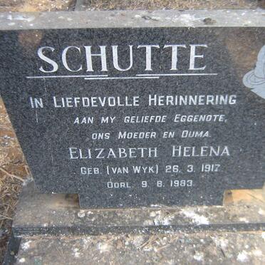 SCHUTTE Elizabeth Helena nee VAN WYK 1917-1983