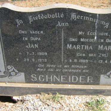 SCHNEIDER Jan 1909-1979 &amp; Martha Maria VAN ZYL 1909-1975