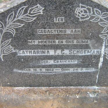 SCHOEMAN Catharina F.C. nee CRAUCAMP 1862-1950
