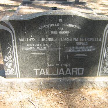 TALJAARD Matthys Johannes 1873 -1951 &amp; Christina Petronella Sophia 1873-1951