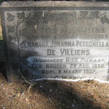 VILLIERS Martha Johanna Petronella, de voorheen PIENAAR nee KRUGER 1896-1952