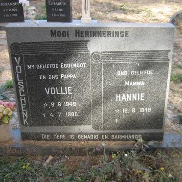 VOLSCHENK Vollie 1949-1988 &amp; Hannie 1949-