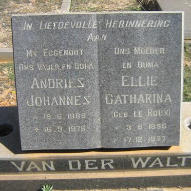 WALT Andries Johannes, van der 1888-1975 &amp; Ellie Catharina LE ROUX 1898-1977