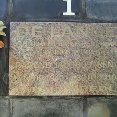 LANGE Barend Jacobus, de 1940-2010