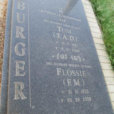 BURGER T.A.D. 1921-2005 &amp; F.M. 1923-2006