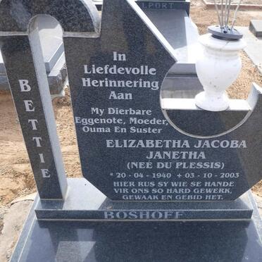BOSHOFF Elizabetha Jacoba Janetha nee DU PLESSIS 1940-2003