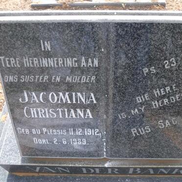 BANK Jacomina Christiana, van der nee DU PLESSIS 1912-1989