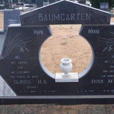 BAUMGARTEN Ulrich H.A. 1920-19?7 &amp; Anna M. 1923-2012