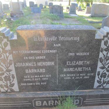 BARNARD Johannes Hendrik 1871-1951 &amp; Elizabeth Margaretha MARX 1872-1960