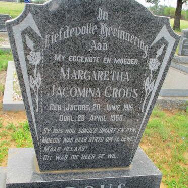 CROUS Margaretha Jacomina nee JACOBS 1915-1966