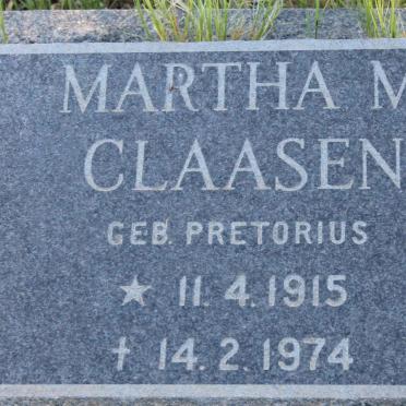 CLAASEN Martha M. nee PRETORIUS 1915-1974