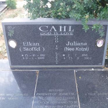 CAHL Elkan 1911-1999 &amp; Juliana KOTZÉ 1916-2003