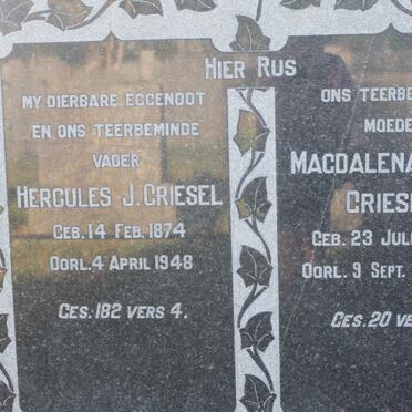 GRIESEL Hercules J. 1874-1948 &amp; Magdalena J.C.L. 1884-1951
