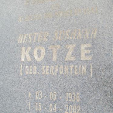 KOTZE Hester Susanna nee SERFONTEIN 1936-2002